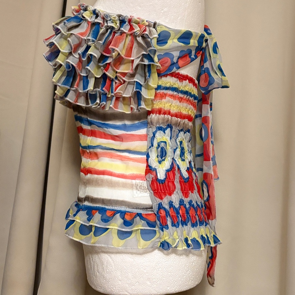 Roly Poly Colorful Ruffled Strapless Top L - Picture 4 of 7